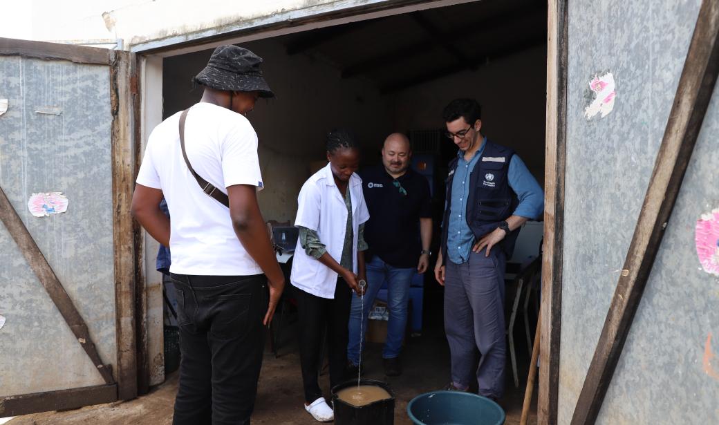 Staff at the Chókwè City Health Centre during training on disinfection kits and water quality monitoring