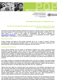 One-third of antimalarial medicines tested in six African countries fail to meet international quality standards - Information Note: 25 February 2011