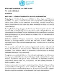 WHO, Nigeria’s TY Danjuma Foundation sign agreement to advance health 
