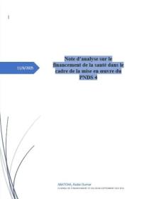 Note d’analyse sur le financement de la santé dans le cadre de la mise en œuvre du PNDS 4